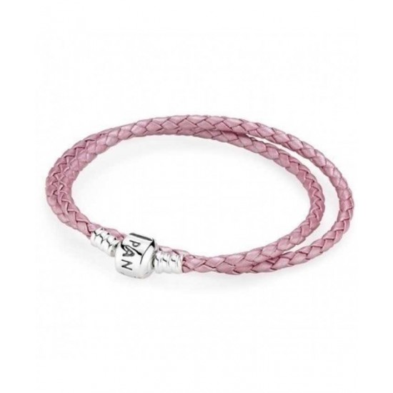 Pandora Bracelet-Silver And Pink Double Leather