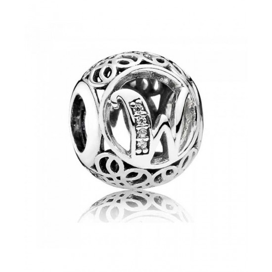 Pandora Charm-Silver Cubic Zirconia Vintage W Swirl