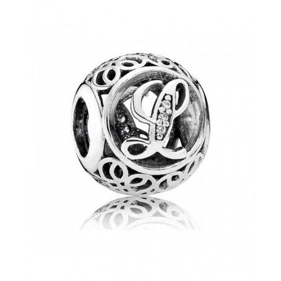 Pandora Charm-Silver Cubic Zirconia Vintage L Swirl