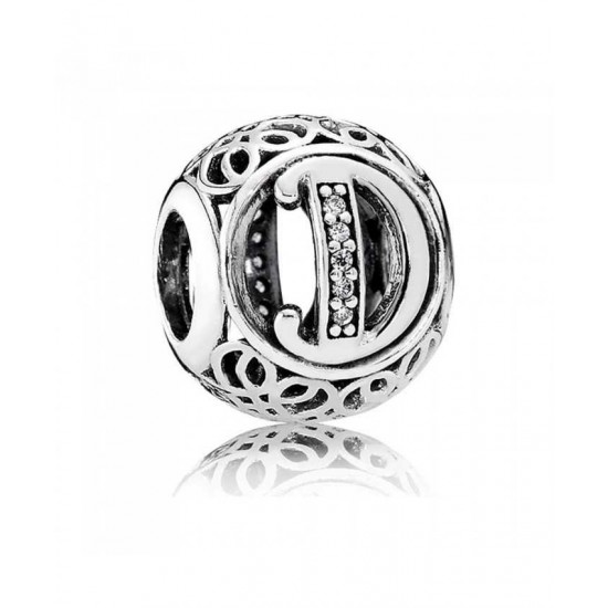 Pandora Charm-Silver Cubic Zirconia Vintage D Swirl