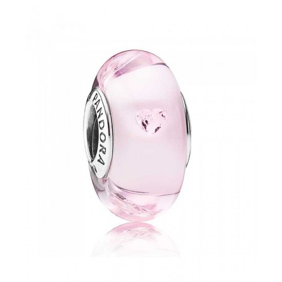 Pandora Charm-Silver Pink Cubic Zirconia Pink Murano Glass