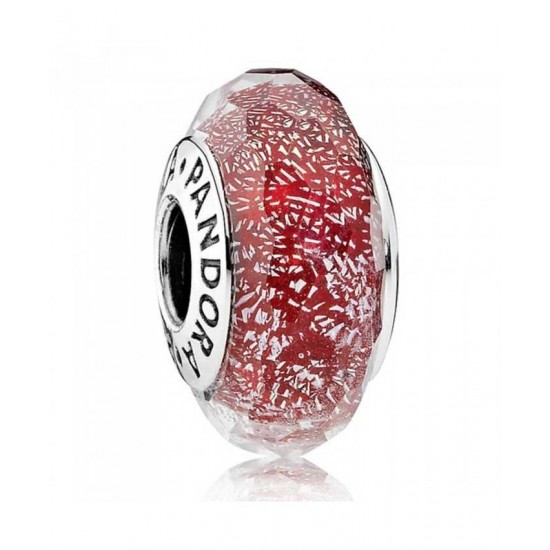 Pandora Charm-Oriental Bloom Red Glitter Sterling Silver Glass
