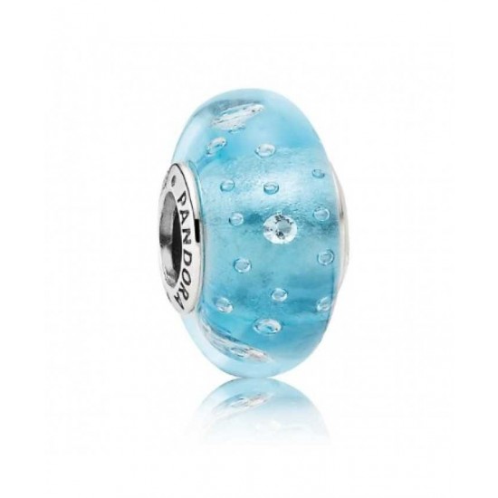 Pandora Charm-Silver And Blue Fizzle Murano Glass