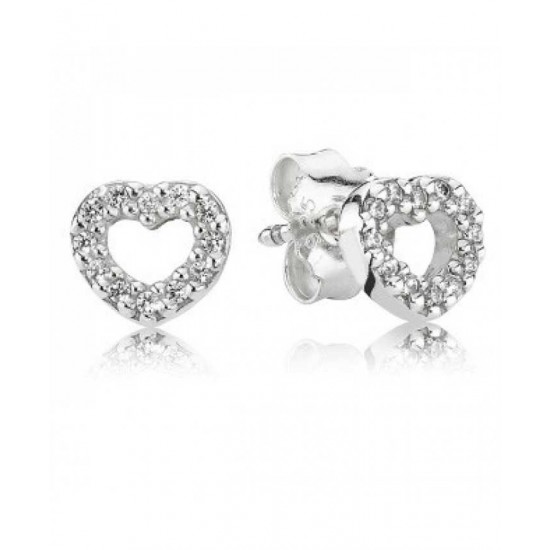 Pandora Earring-Silver Cubic Zirconia Open Heart Studs