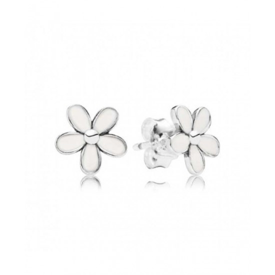 Pandora Earring-Silver White Enamel Flower Studs
