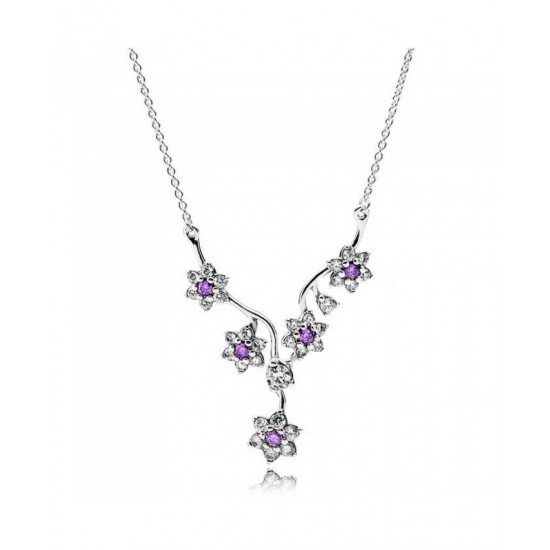 Pandora Necklace-Silver Cubic Zirconia Forget Me Not