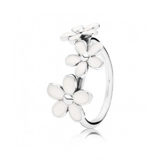Pandora Ring-Silver White Enamel Three Flower